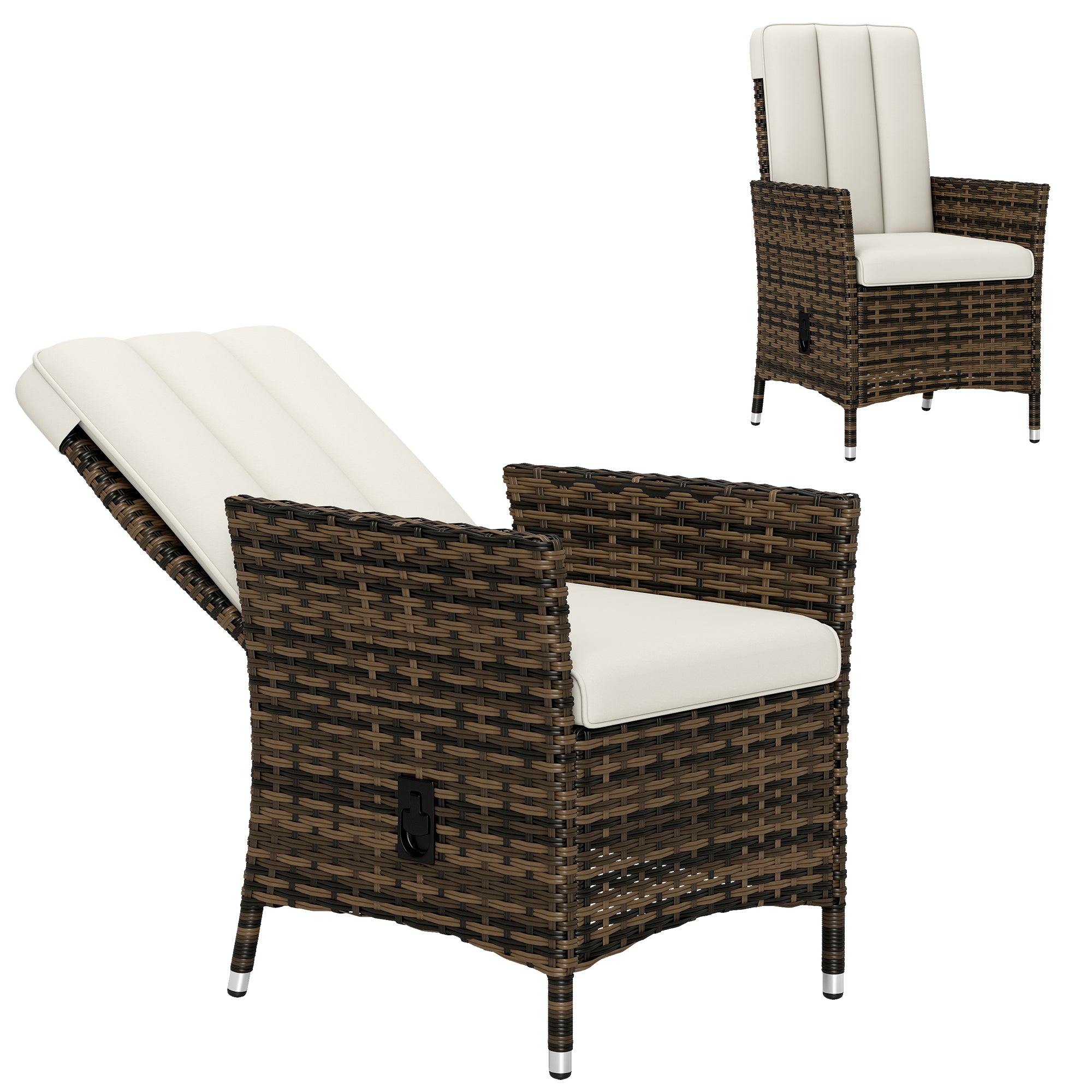 Wicker Outdoor Recliner Chair, Wicker Reclining Patio Chair with Adjustable Backrest and Cushion, Cream White