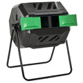 Tumbling Compost Bin Outdoor Dual Chamber 360Â° Rotating Composter 43 Gallon w/ Sliding Doors & Solid Steel Frame, Green