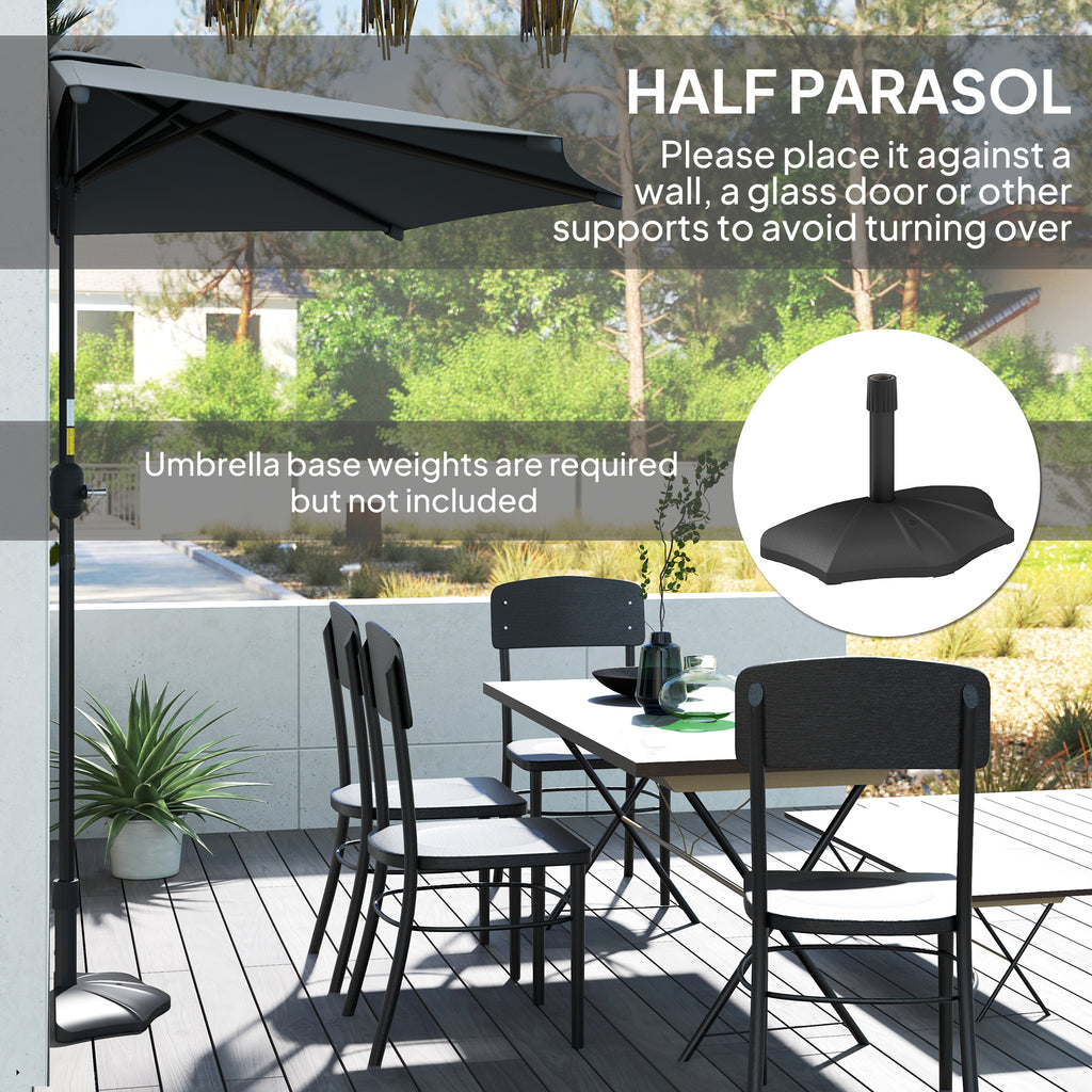 9.8ft Half Umbrella Semi Round Patio Parasol with Crank Handle, Top Vent for Garden, Balcony- NO BASE INCLUDED Dark Grey