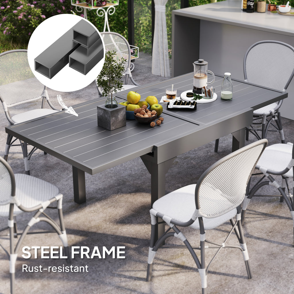 35"-71"  Extendable Aluminium Outdoor Dining Table, Slatted Top Patio Table for 4-6 Person, for Garden, Backyard, Grey