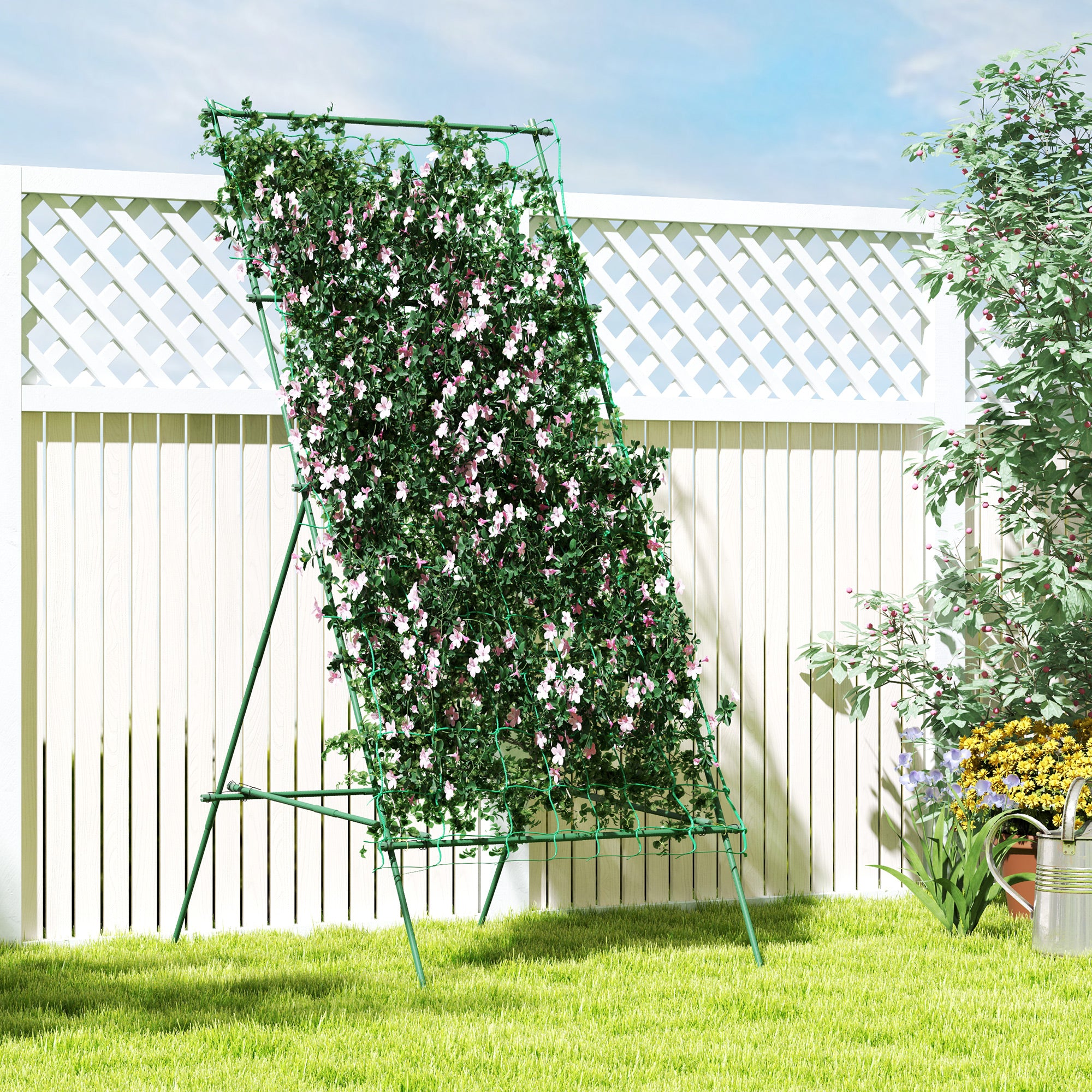 Cucumber Trellis for Climbing Plants, Adjustable A-Frame Garden Trellis with Climbing Net, 20 Metal Clips, 4 Net Straps