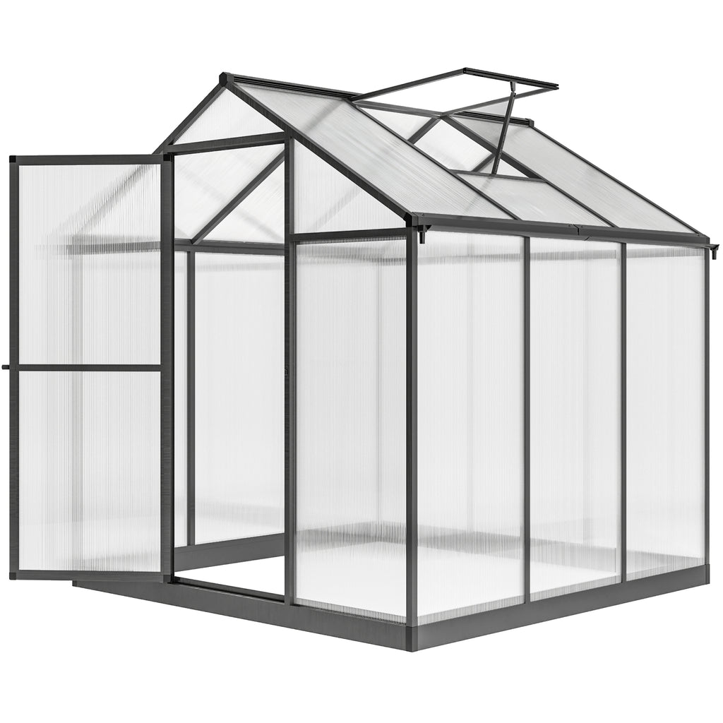 6' x 8' x 6.4' Polycarbonate Greenhouse, Aluminum Walk-In Green House Kit Garden, Plants Grow with Rain Gutter and Roof Vent, Charcoal Grey