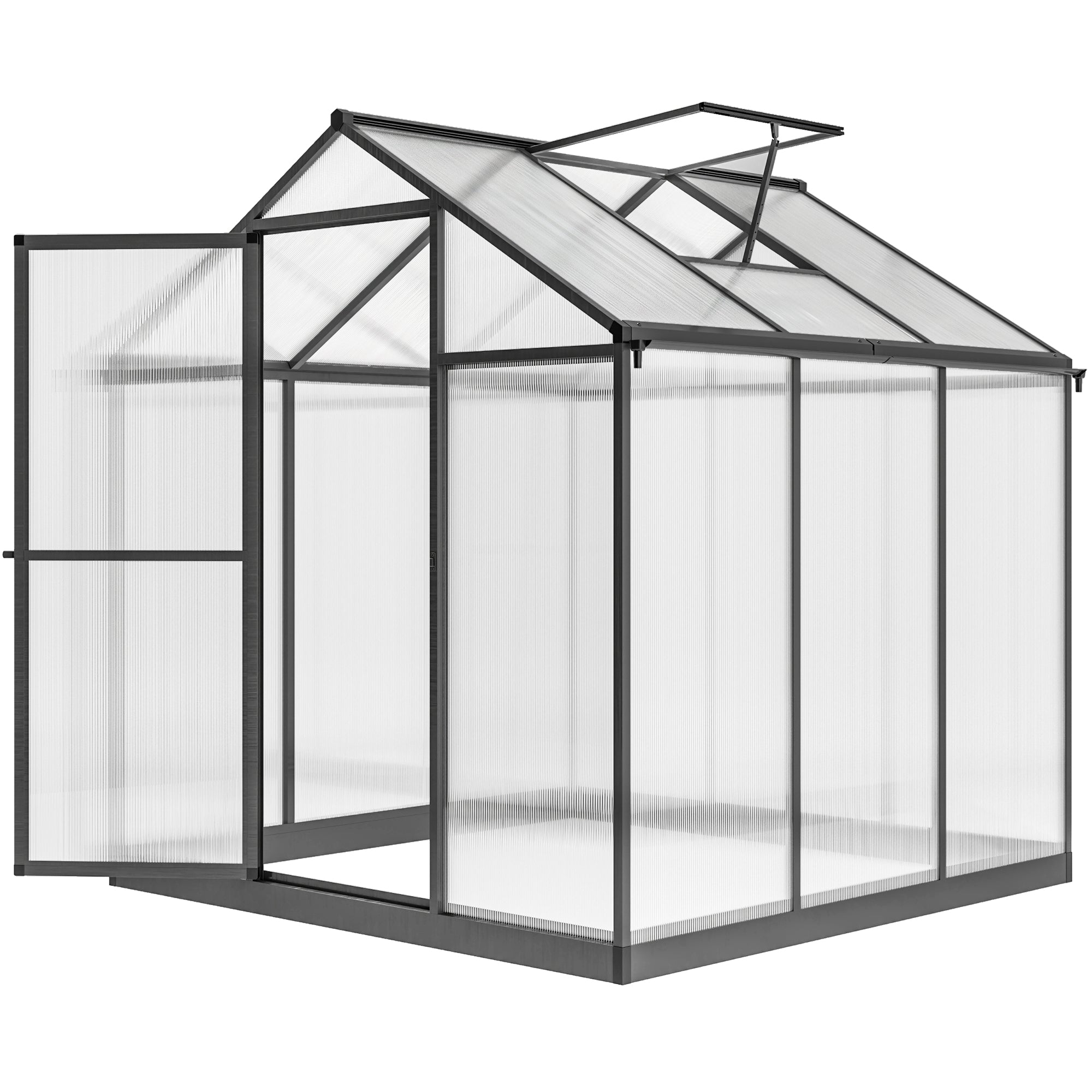 6' x 8' x 6.4' Polycarbonate Greenhouse, Aluminum Walk-In Green House Kit Garden, Plants Grow with Rain Gutter and Roof Vent, Charcoal Grey