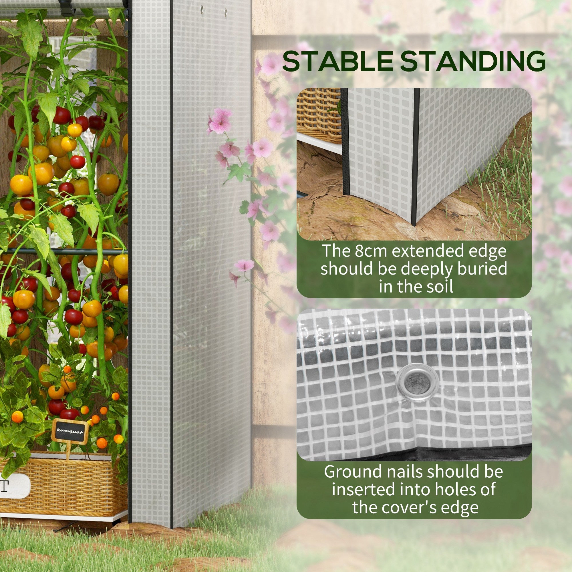 Mini Greenhouse with 4 Wire Shelves, Portable Tomato Greenhouse with Roll Up Door, 39.4" x 31.5" x 59.1", White
