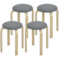 Stackable Wood Stools Set of 4, Stacking Kitchen Stools with Padded Seat for Dining Room, Living Room, Grey