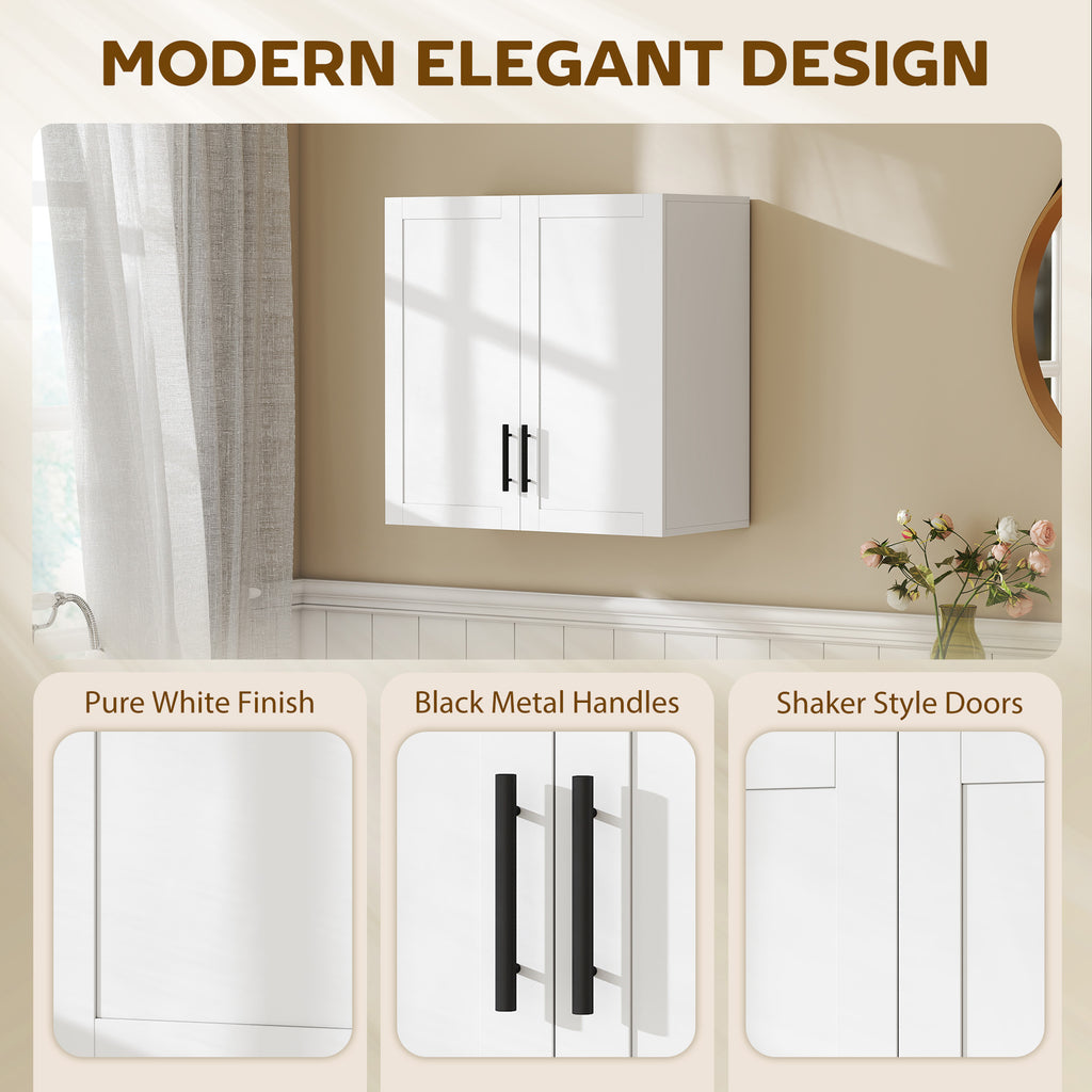 2-Piece Simple Medicine Cabinet Wall Mounted, Bathroom Wall Cabinet with 2 Doors and Adjustable Shelf Storage, White