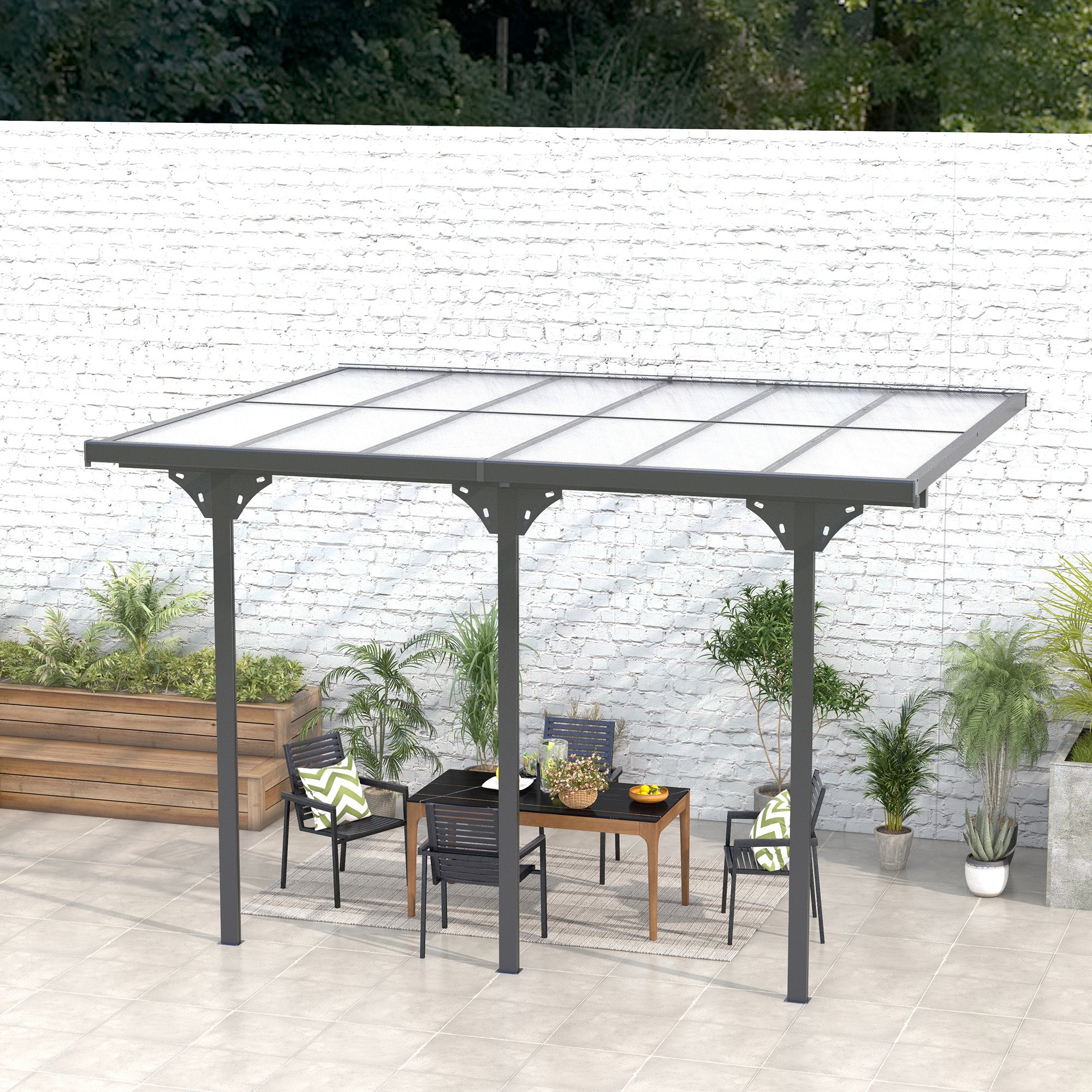 10' x 12' Outdoor Hardtop Pergola Gazebo with Polycarbonate Roof Adjustable Height, Aluminum Frame, UV Protection, Grey