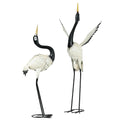 Set of 2 Garden Sculptures Heron Statues Lawn Patio Backyard Ornaments, 35.4"-40.6", White and Black