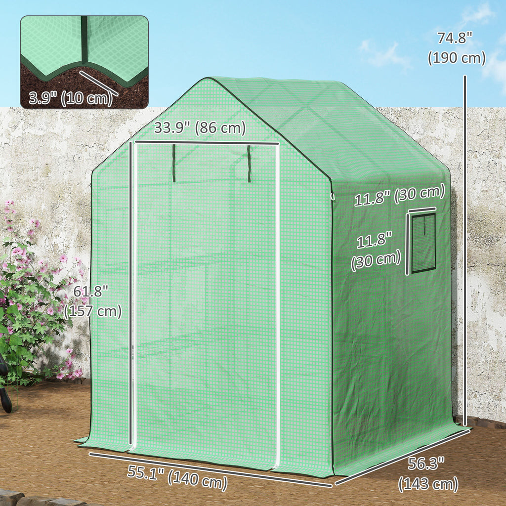 Portable Greenhouse, Walk-In Small Outdoor Green House with 2 Tier U-Shaped Flower Rack Shelves, 4.6' x 4.7', Green