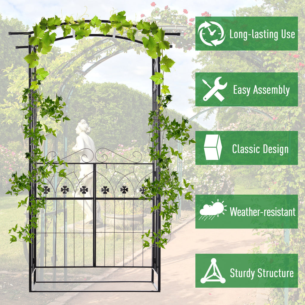 Outdoor Metal Trellis Garden Arch Arbor w/ Lucky Leaf Clover Gate for Ceremony Wedding Party Garden Lawn, Black