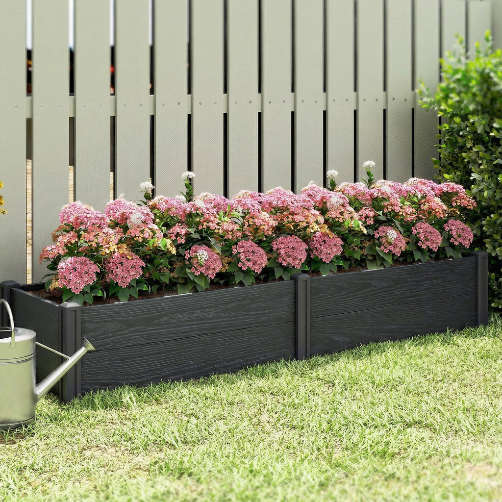 Vinyl Raised Garden Bed Kit, 6.5 x 2 x 1ft Elevated Garden Box with Divider and Open Bottom, Grey Wood Effect