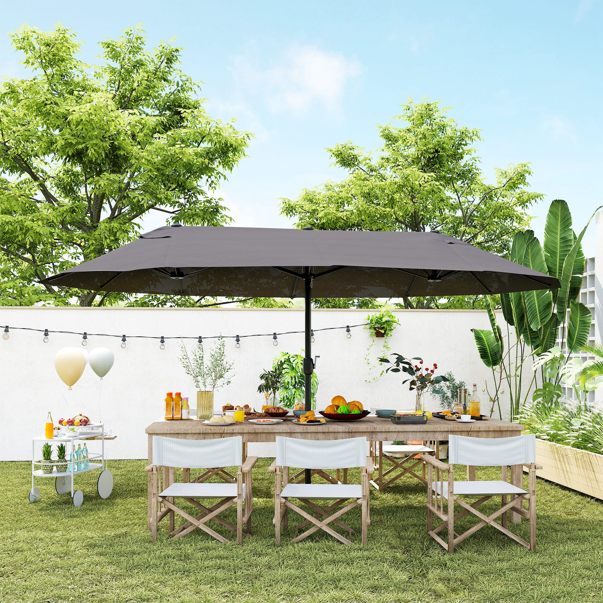 15' Double-Sided Patio Umbrella Parasol Sun Shelter Canopy Shade Grey