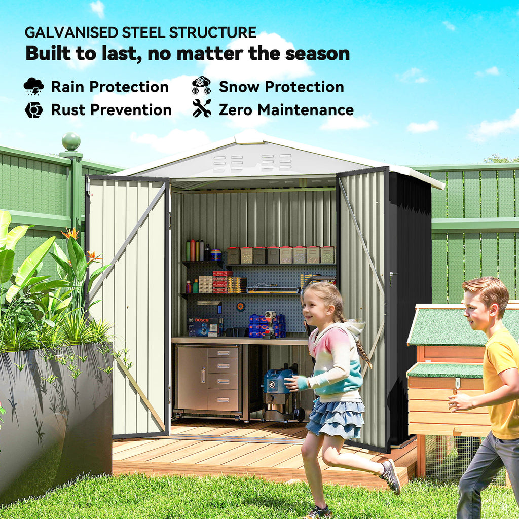 6.5' x 4'  Outdoor Storage Shed, Metal Garden Shed with Lockable Double Doors, 4 Vents, Dark Grey