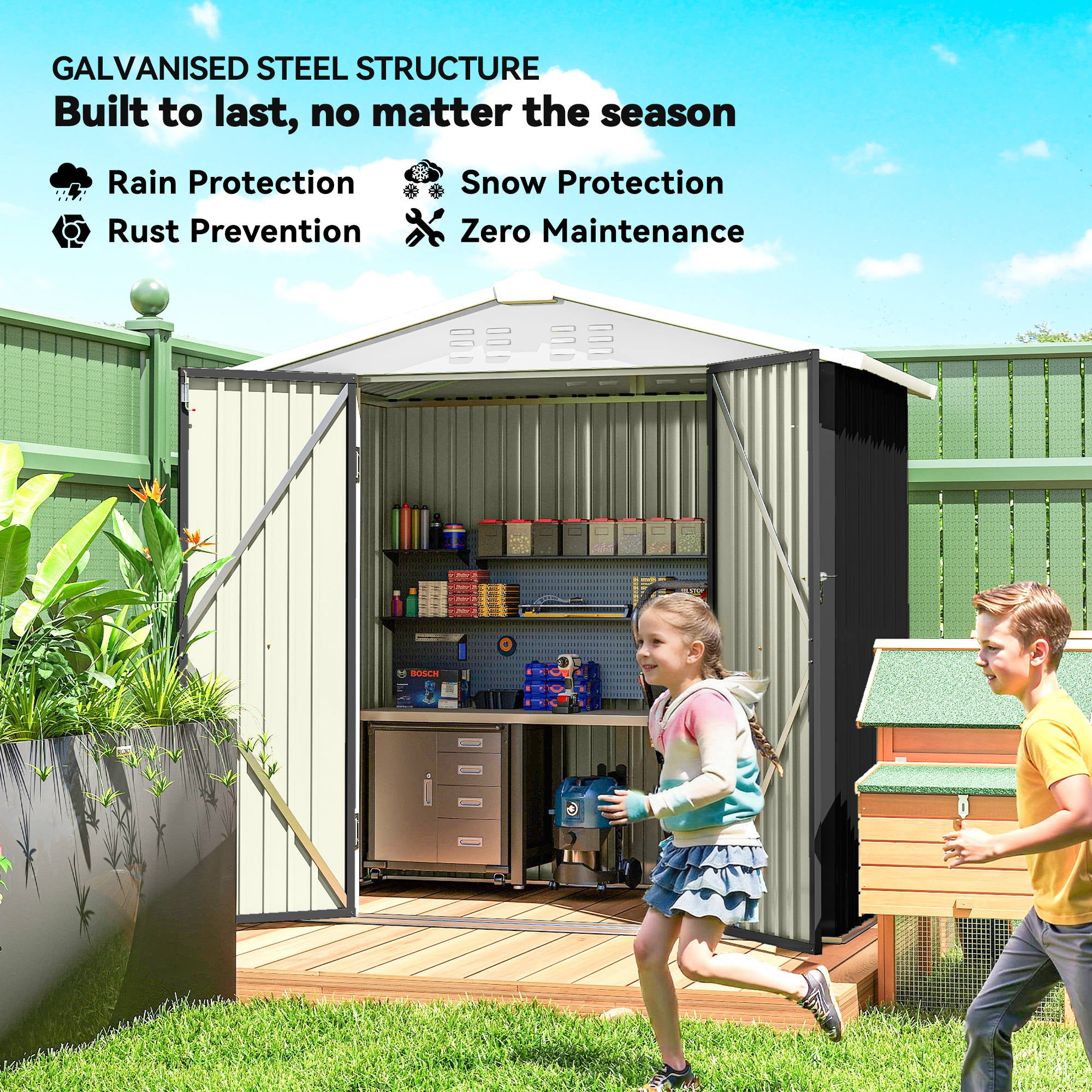 6.5' x 4'  Outdoor Storage Shed, Metal Garden Shed with Lockable Double Doors, 4 Vents, Dark Grey