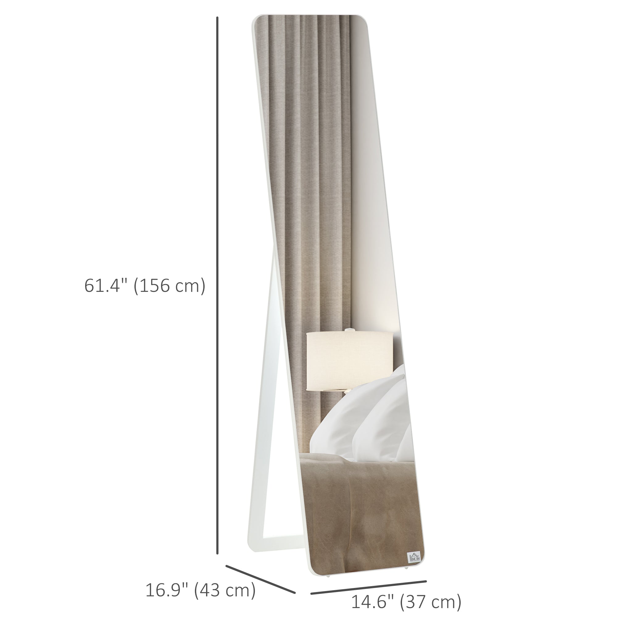 Full Length Mirror for Bedroom, Free Standing Dressing Mirror, Wall Mirror with Wood Frame, 15" x 61", White