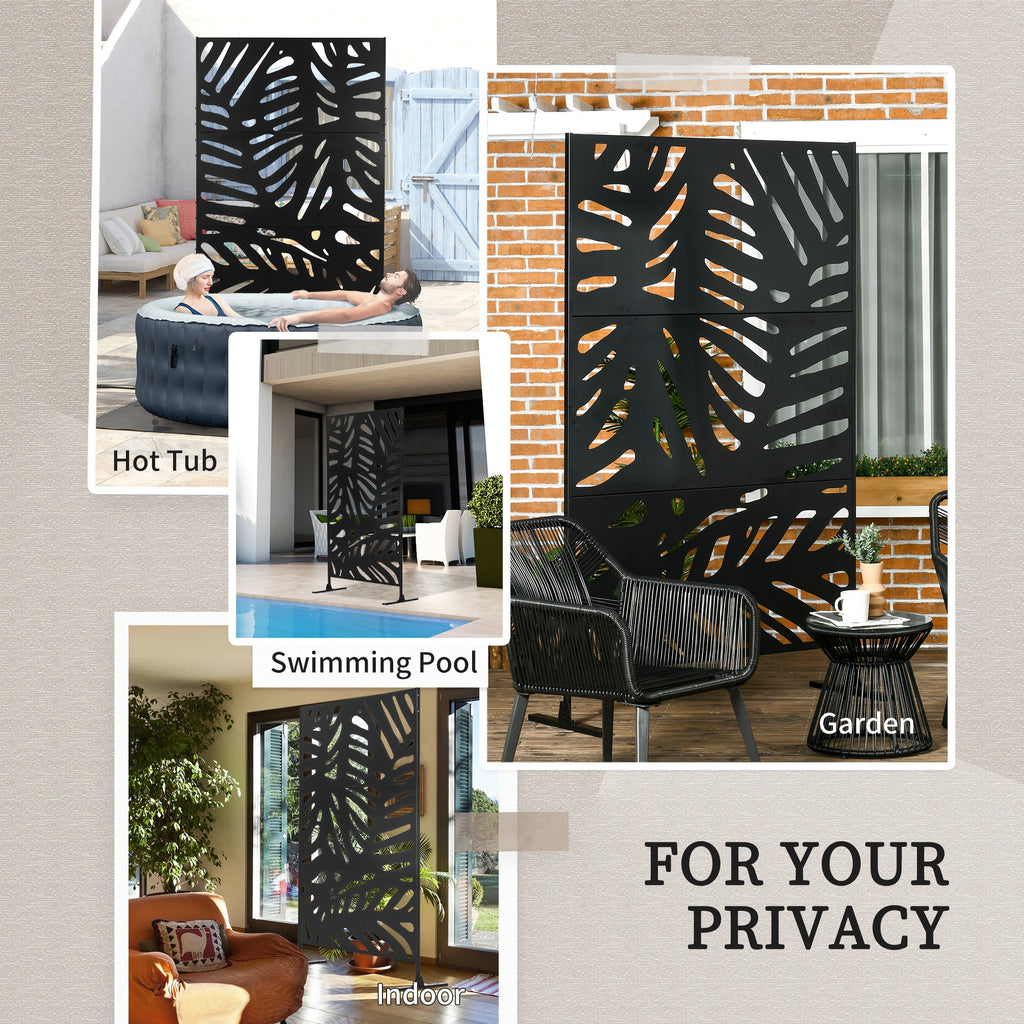 Freestanding Outdoor Privacy Screen, Decorative Metal Outdoor Divider with Stand for Garden, Backyard, Deck, Black