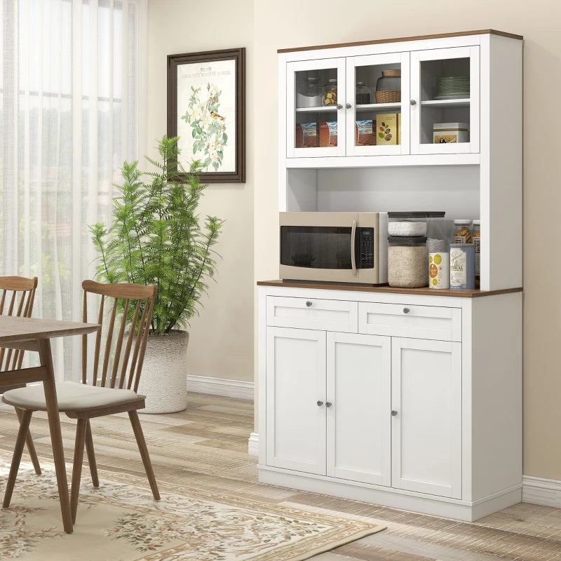 71-inch white pantry cabinet with microwave space