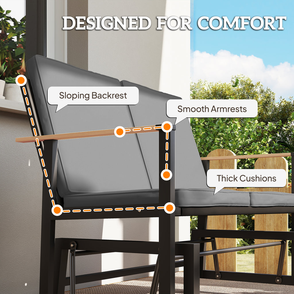 Outdoor Glider Bench for 2 Person, Patio Glider Loveseat with Thick Cushions for Garden Balcony Porch, Dark Grey