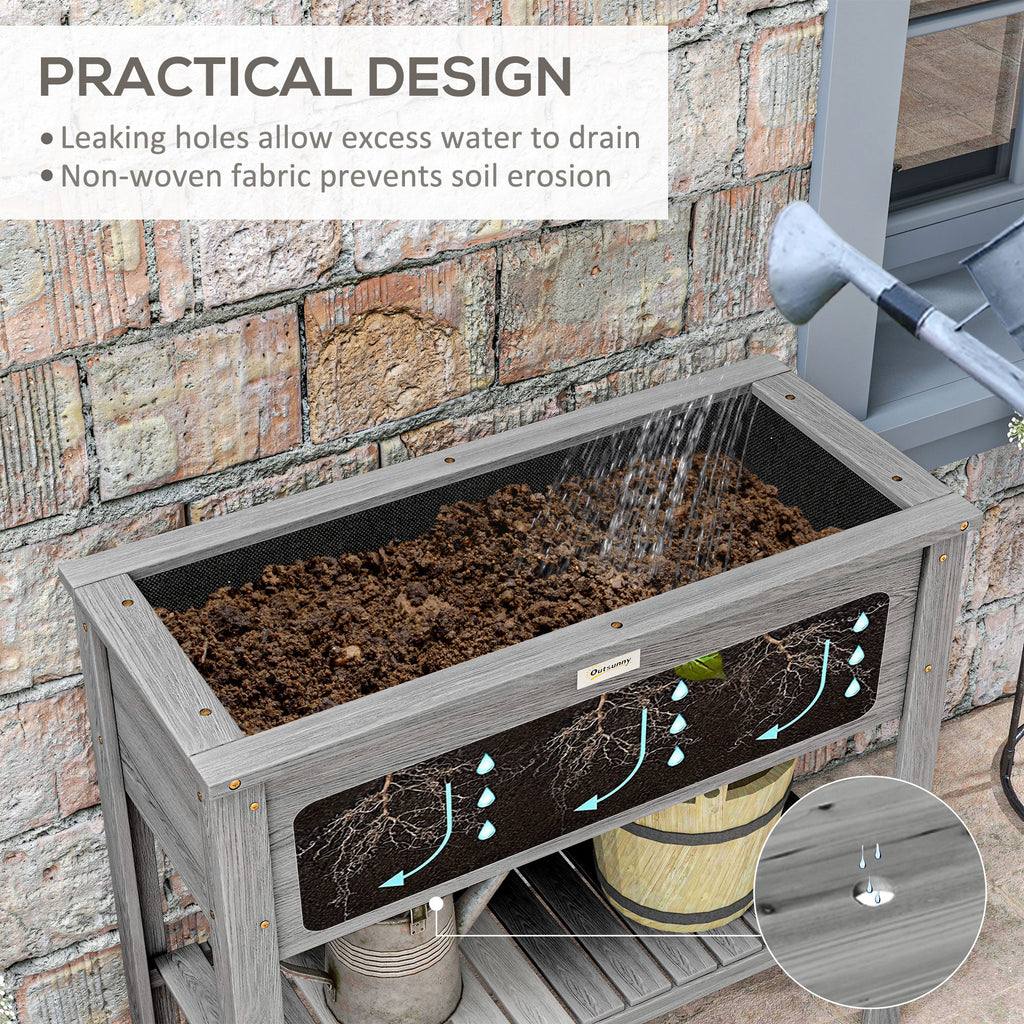 Elevated Planter Box with Storage Shelf for Flowers, Vegetables, and Herbs, 36" x 16" x 32", Grey