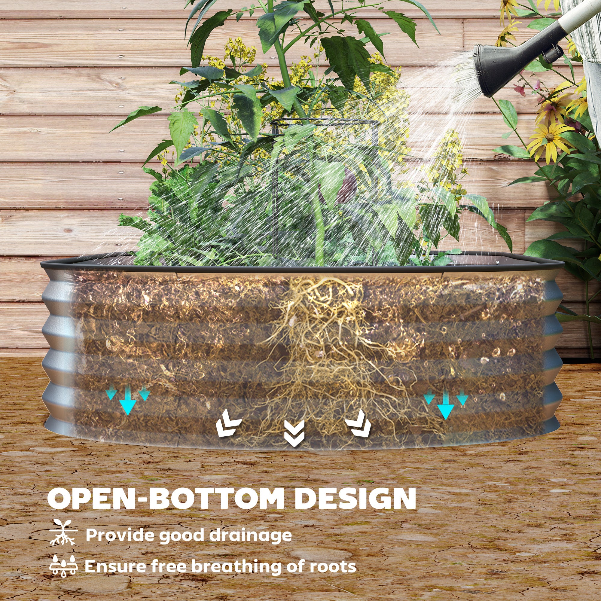 7' x 3' x 1' Large Outdoor Planter Box, Galvanized Raised Garden Bed with Metal Plant Stake, Silver