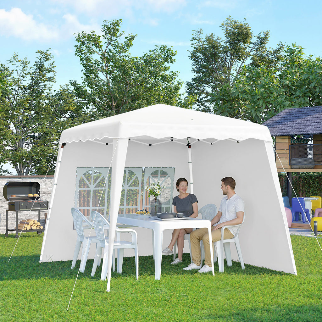 Pop Up Canopy Tent with 2 Sidewalls, UV50+ Tents for Parties, with Carry Bag, Slant Legs, 8 x 8ft Top/9.5 x 9.5ft Base