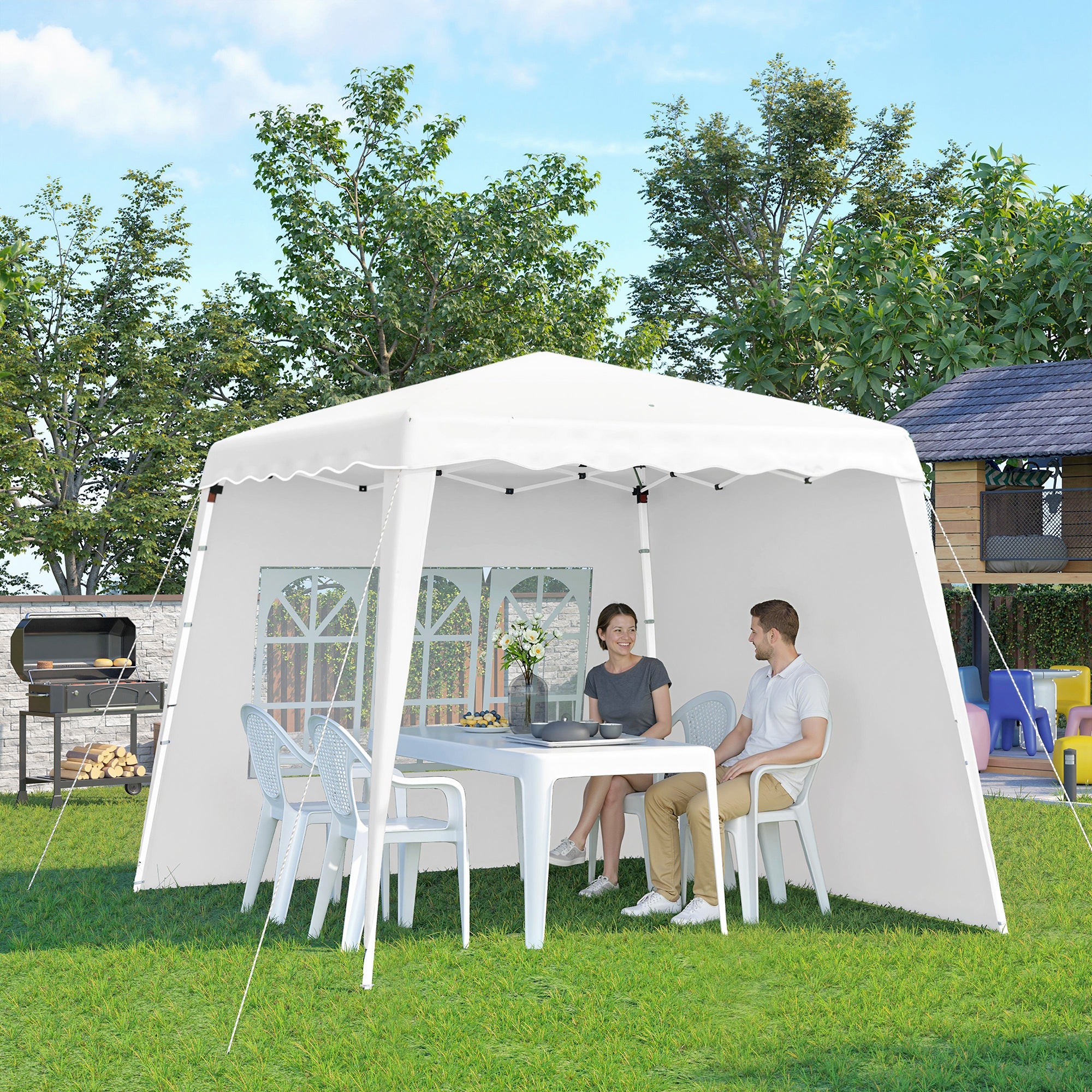 Pop Up Canopy Tent with 2 Sidewalls, UV50+ Tents for Parties, with Carry Bag, Slant Legs, 8 x 8ft Top/9.5 x 9.5ft Base