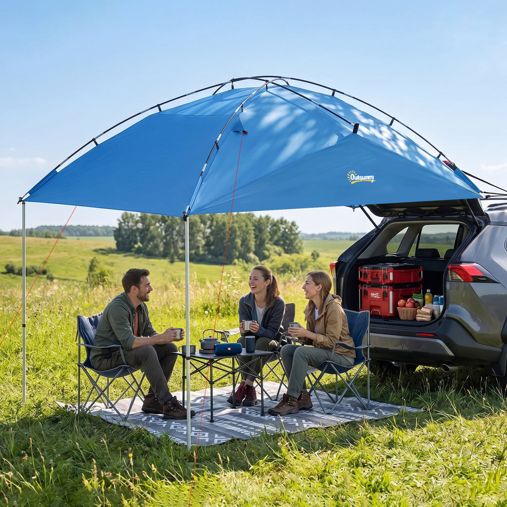 Car Awning Camping Tailgate Tent for SUV, 3000mm Waterproof Car Side Awning with Carry Bag, Light Blue