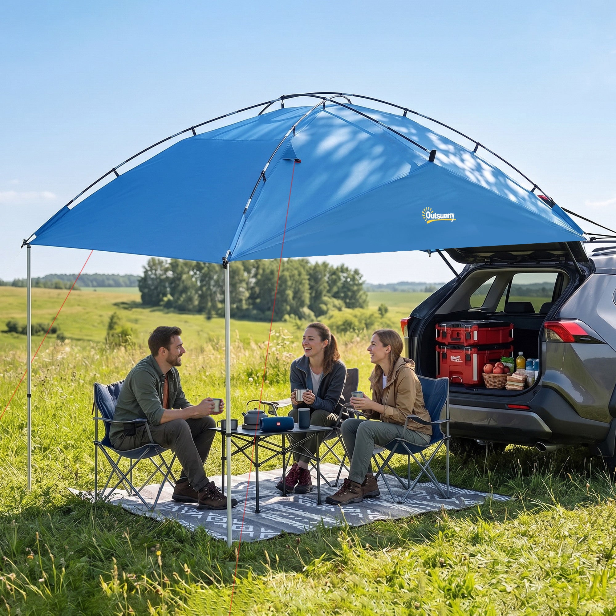 Car Awning Camping Tailgate Tent for SUV, 3000mm Waterproof Car Side Awning with Carry Bag, Light Blue
