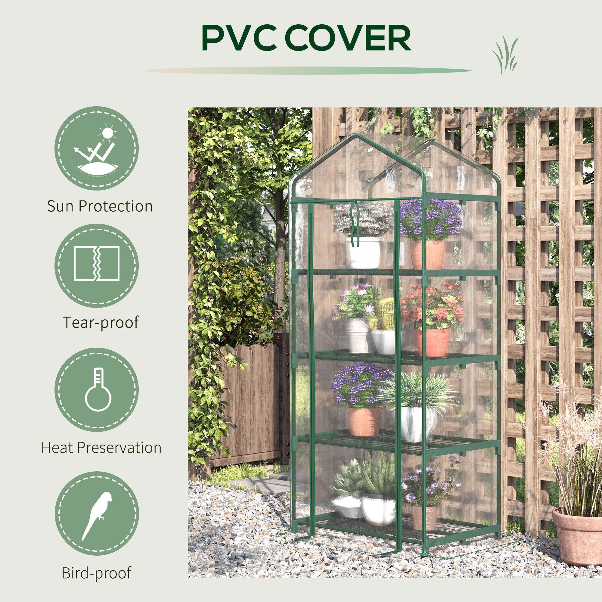 Portable Greenhouse with 4 Tier Shelves Outdoor Hot House, Steel Frame, PVC Cover, 28" x 20" x 63", Transparent
