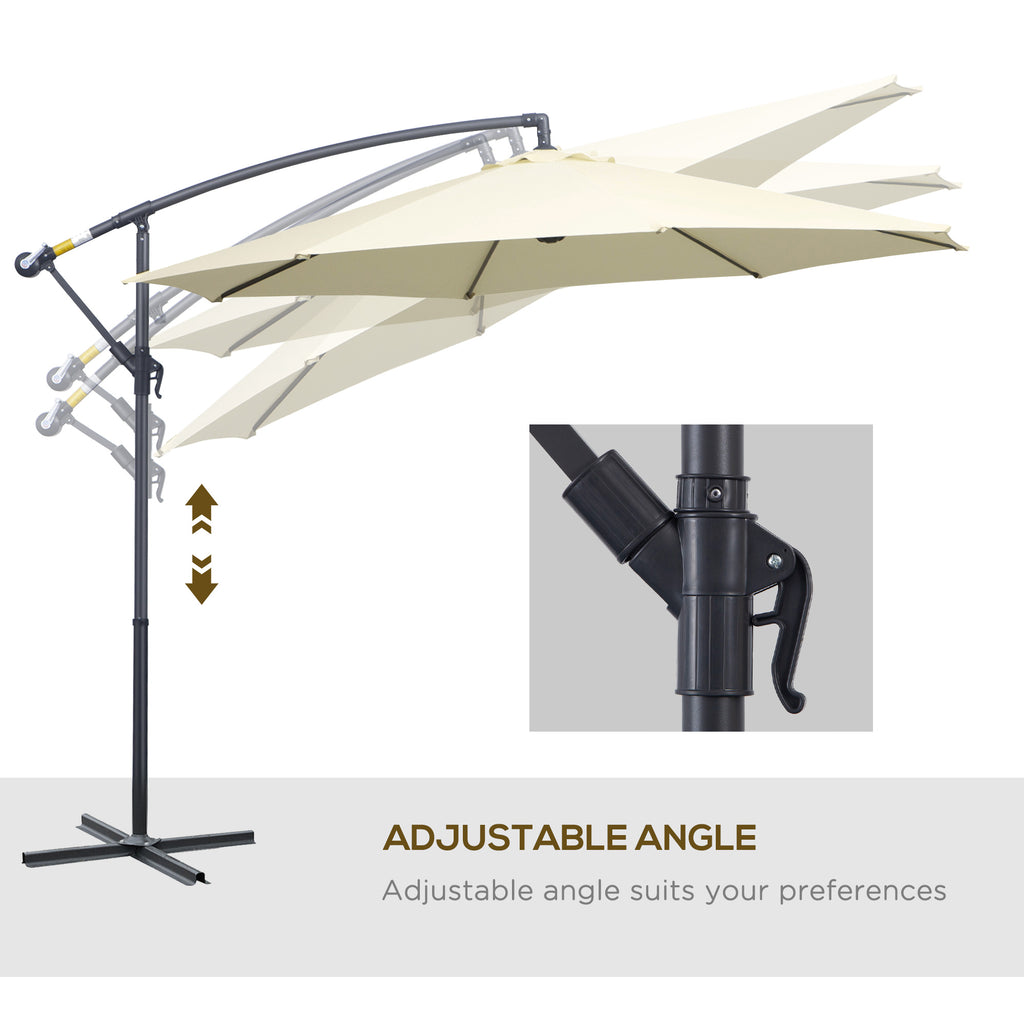 Î¦10' Deluxe Cantilever Umbrella Outdoor Market Parasol Banana Hanging Offset Sunshade Crank Cross Base Beige