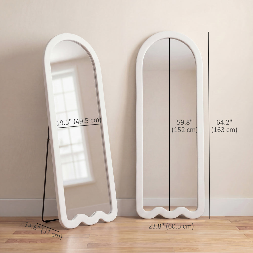 64" x 24" Full Length Mirror, Floor Mirror Hanging or Wall Mount, with Arched Wavy Bottom Velvet Frame for Bedroom