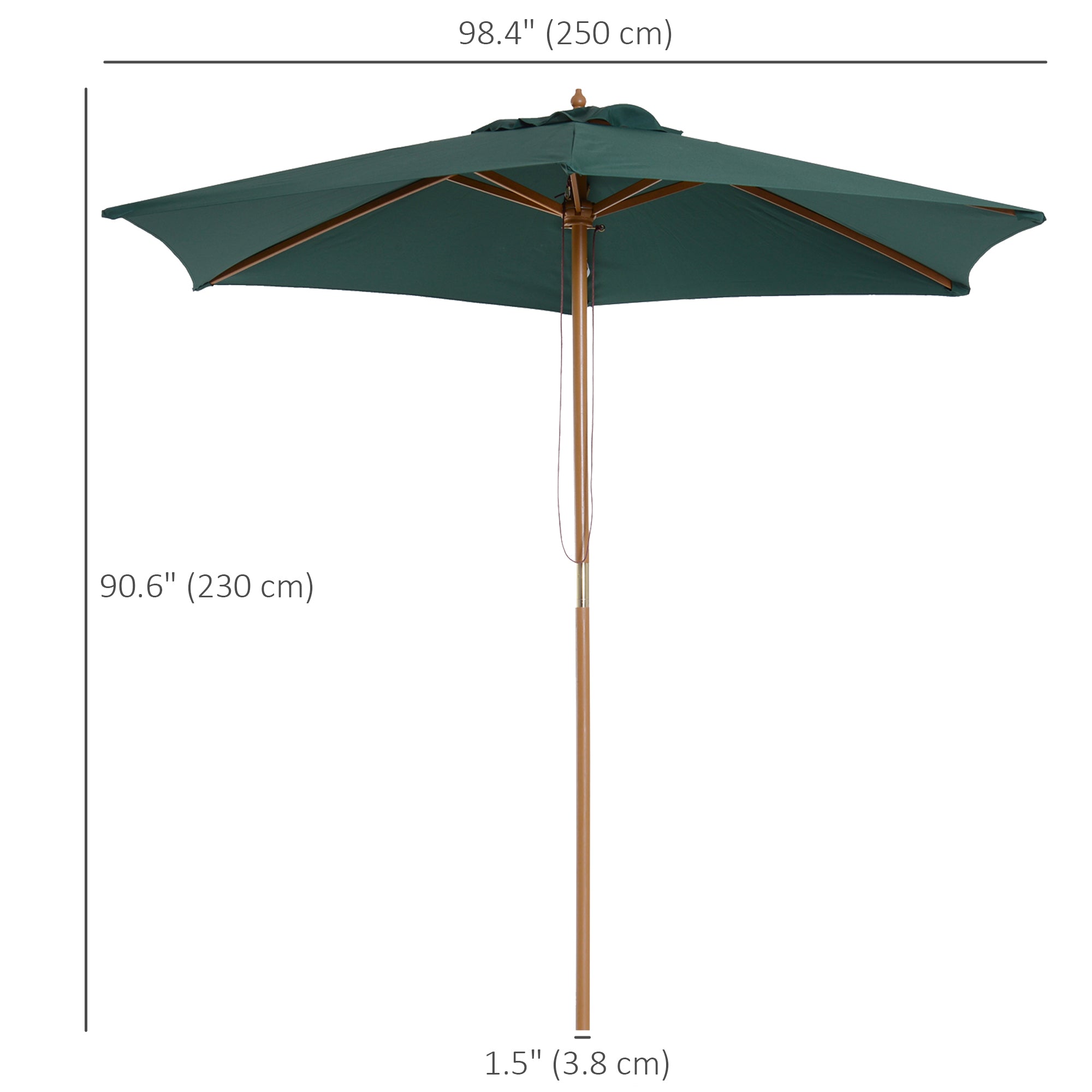8FT Wood Market Umbrella Patio Umbrella Round Garden Parasol Canopy with Bamboo Ribs and Top Vent, Dark Green