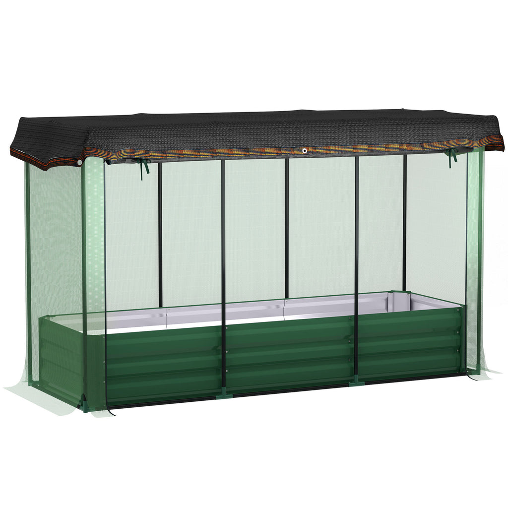 Galvanized Steel Planter Box with Crop Cage and Shade Cloth, Raised Garden Bed for Flowers, Vegs and Herbs