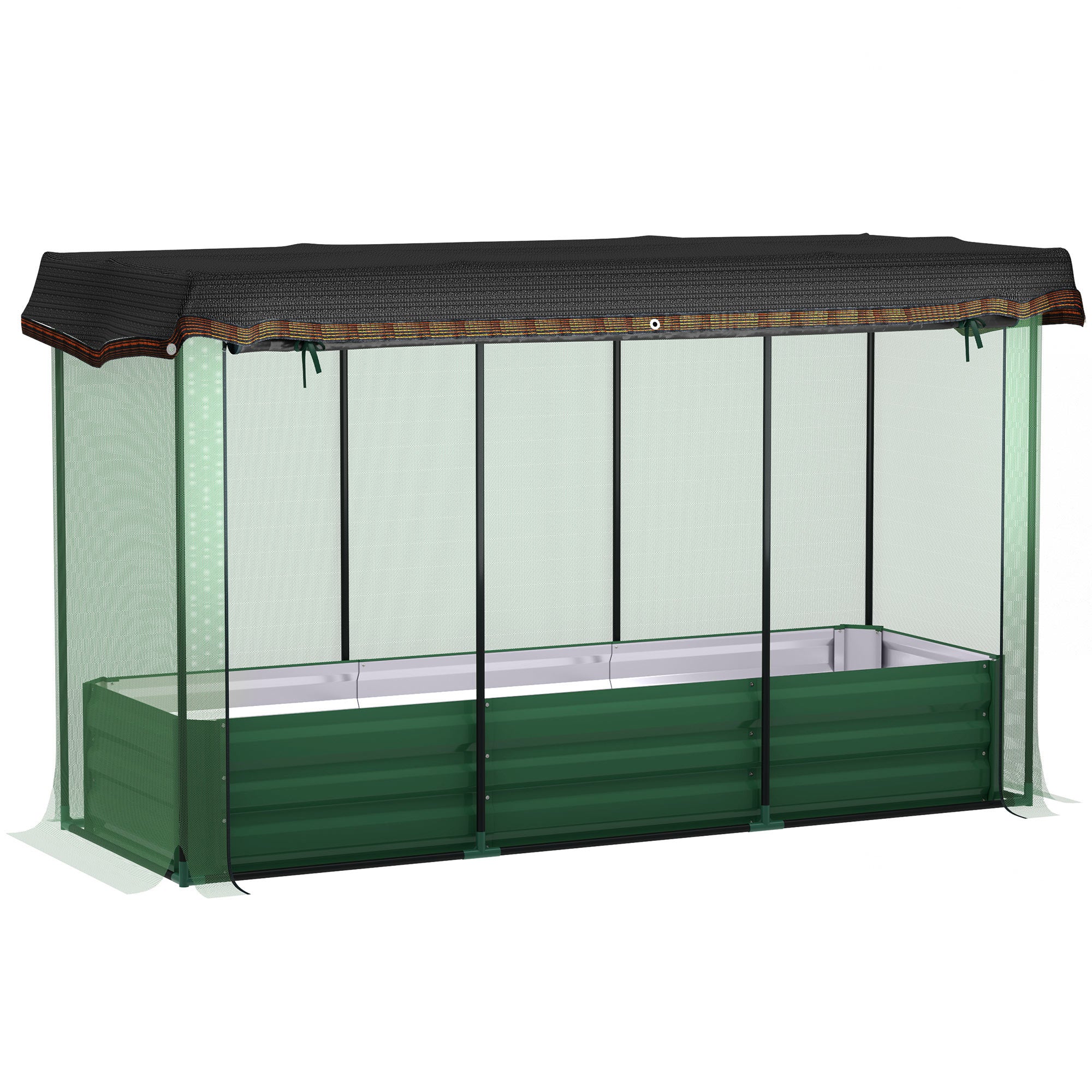 Galvanized Steel Planter Box with Crop Cage and Shade Cloth, Raised Garden Bed for Flowers, Vegs and Herbs
