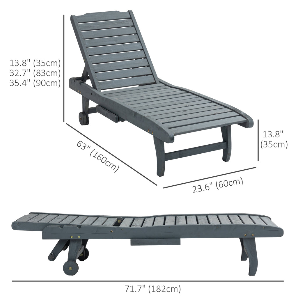 Adjustable Lounge Chair, Outdoor Patio Chaise Recliner with Pull-out Tray and 2 Wheels