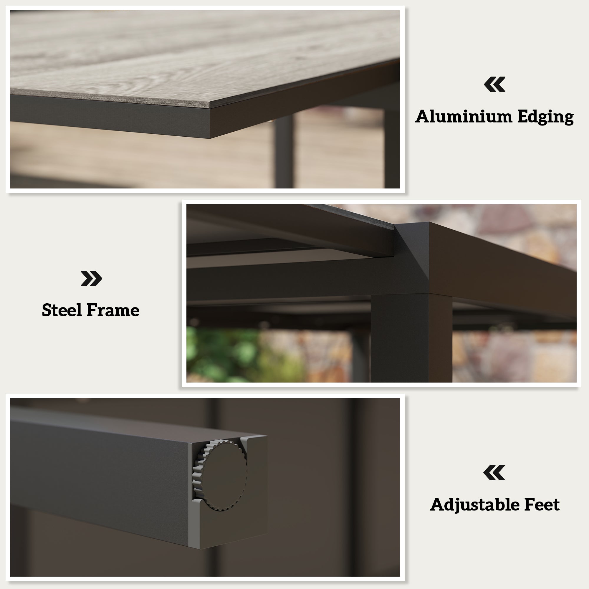63"-94.5" Extendable Patio Dining Table for 6-8 Person, Outdoor Dining Table with Aluminium Edging, Steel Frame, Grey