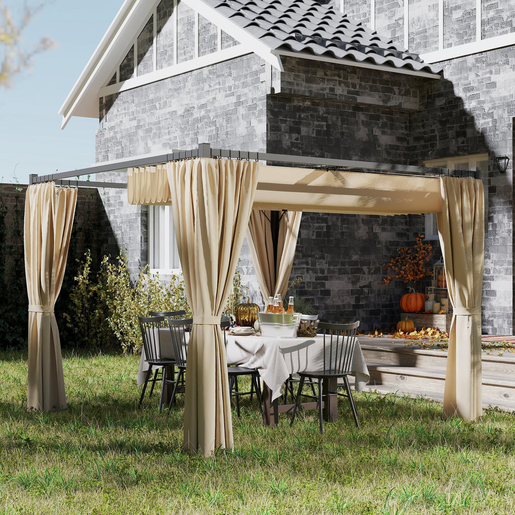 10' x 10' Retractable Pergola Canopy with Sidewalls, Metal Outdoor Gazebo Sun Shade Shelter, Beige