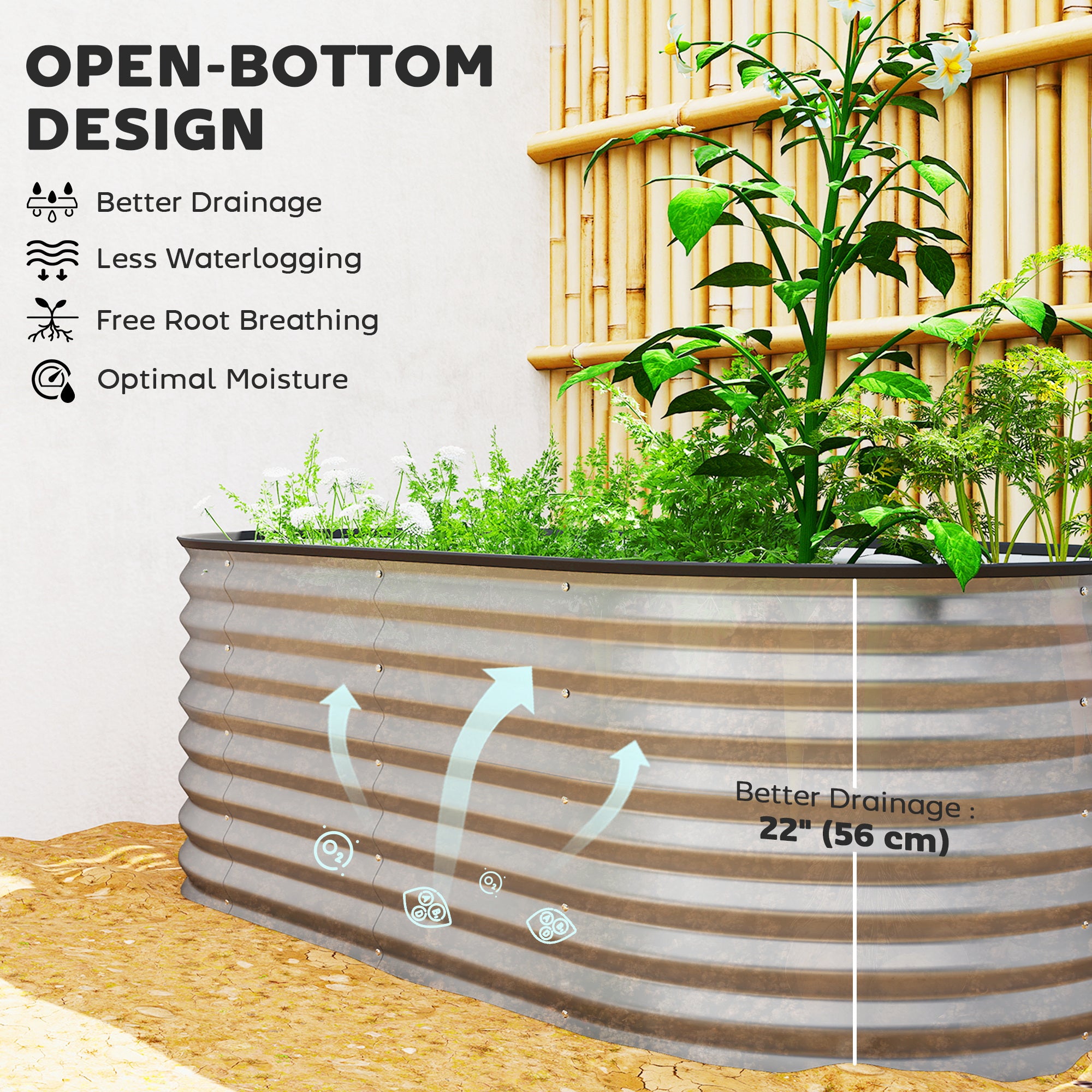 5 x 2.5 x 2 ft Galvanized Raised Garden Bed, Easy DIY Oval Planter Box with Safety Edging and Gloves, Silver