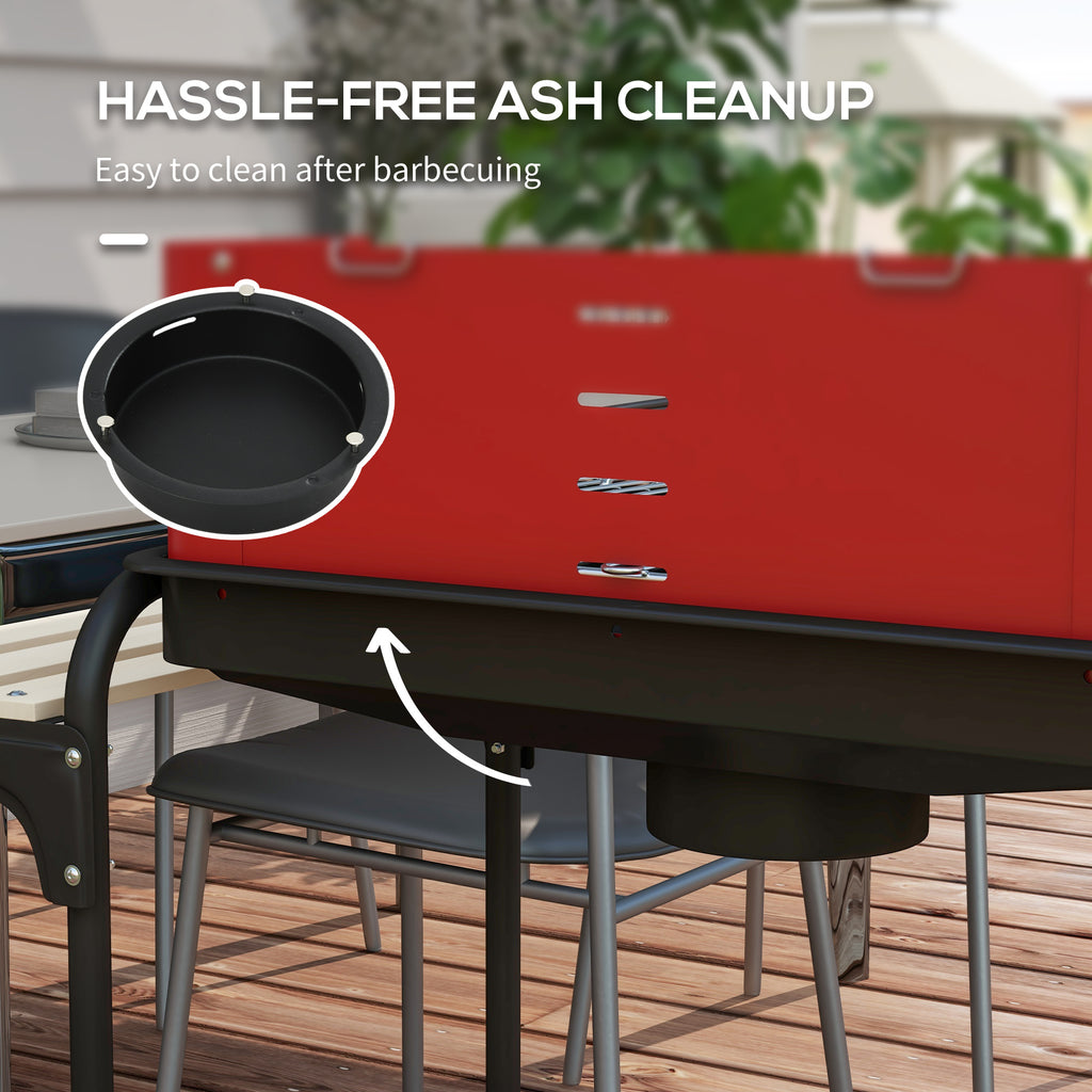 Charcoal Barbecue Grill with Adjustable Grill Height, Portable BBQ Trolley with Ash Catcher and Wheels, Red