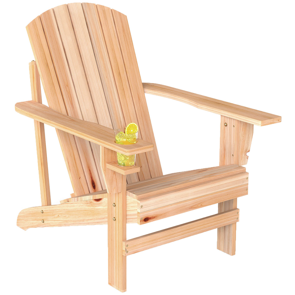 Classic Adirondack Chair Muskoka Chair, Garden Deck Chair with Cup Holder for Patio, Indoor, Backyard, Natural