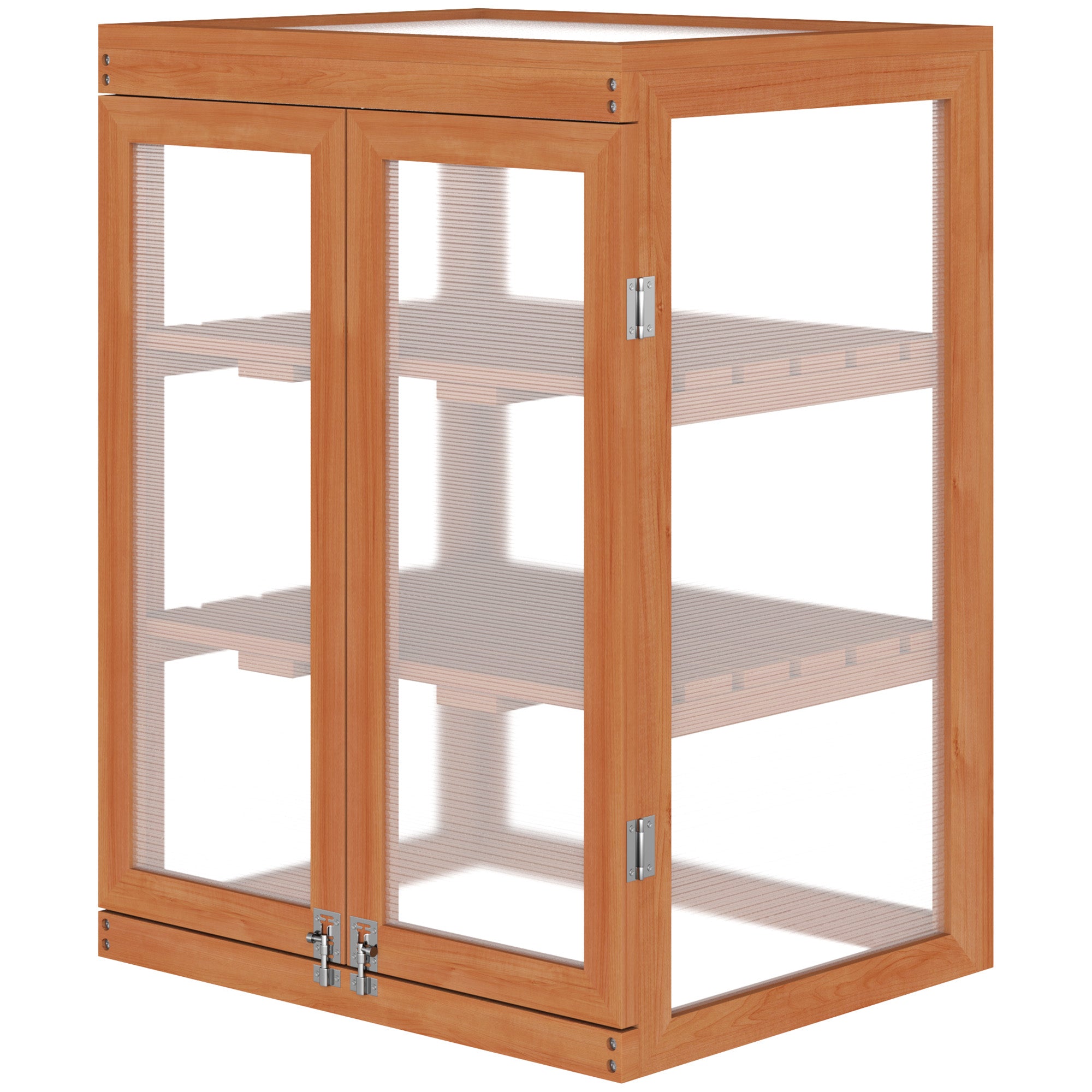 Wooden 2 Tier Cold Frame Greenhouse Polycarbonate Plant Grow House Portable Garden, 22.8" x 17.3" x 30.7", Orange