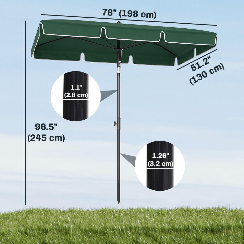 6.5x4ft Rectangle Patio Umbrella Aluminum Tilt Adjustable Garden Parasol Sun Shade Outdoor Canopy Green