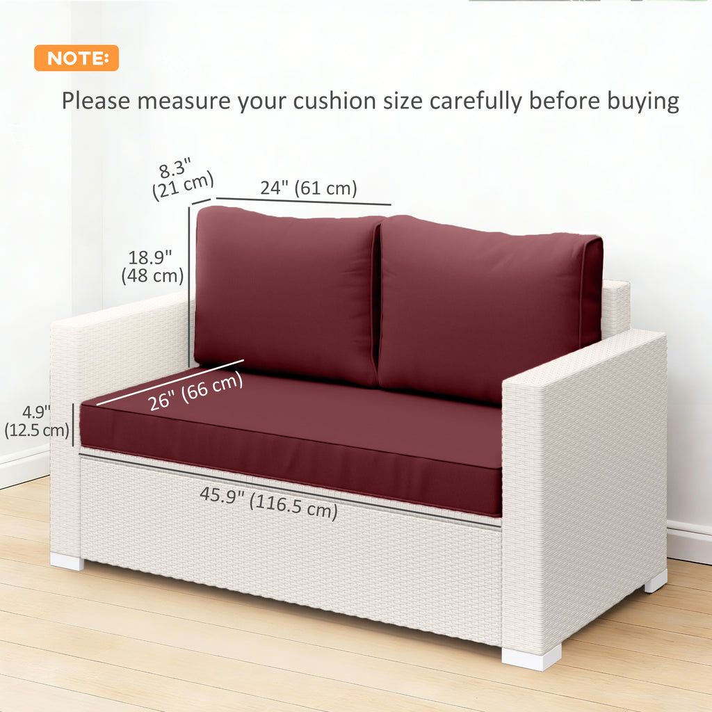 Outdoor Seat Cushions with Backrest, Loveseat Double Sofa Outdoor Furniture Cushions, Wine Red
