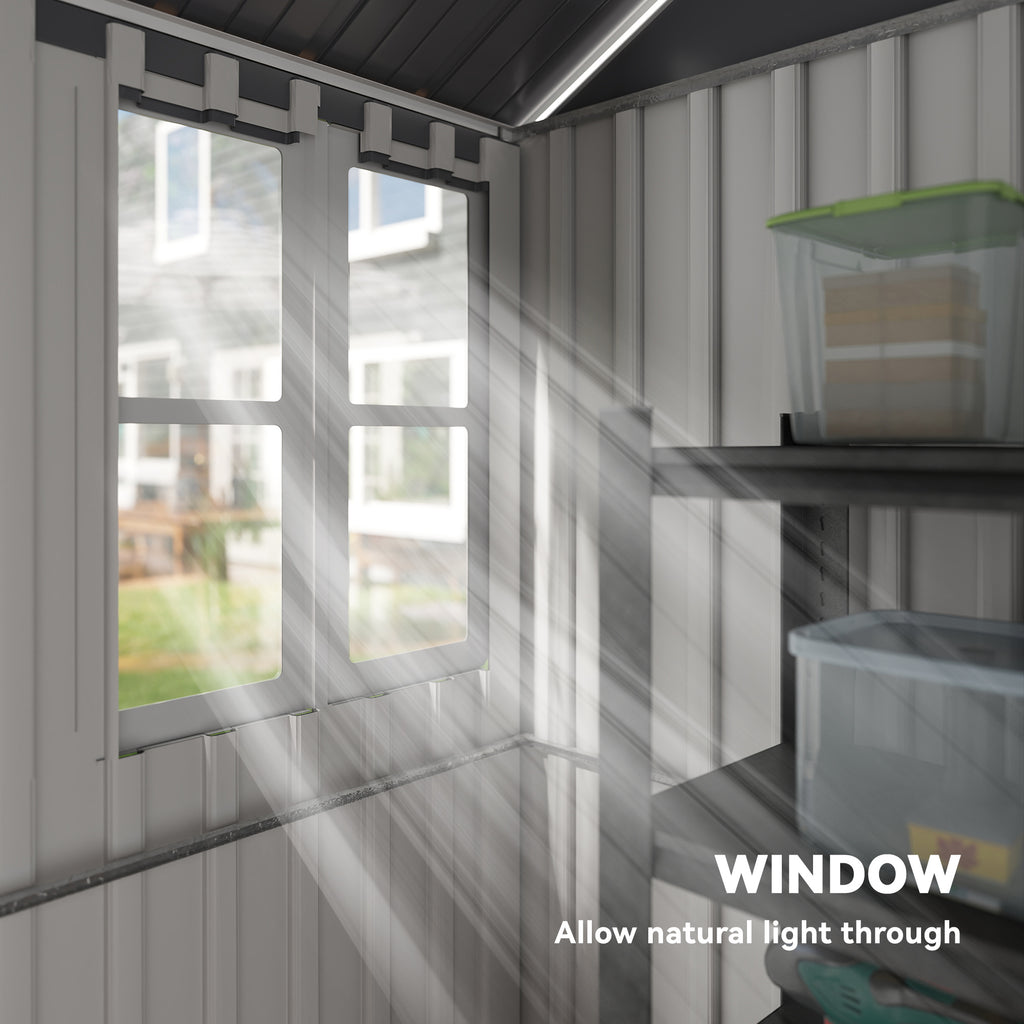 8.5' x 5.5' Metal Garden Storage Shed, Outdoor Tool Storage House with Lockable Door, Vents, Sloped Roof, Light Grey