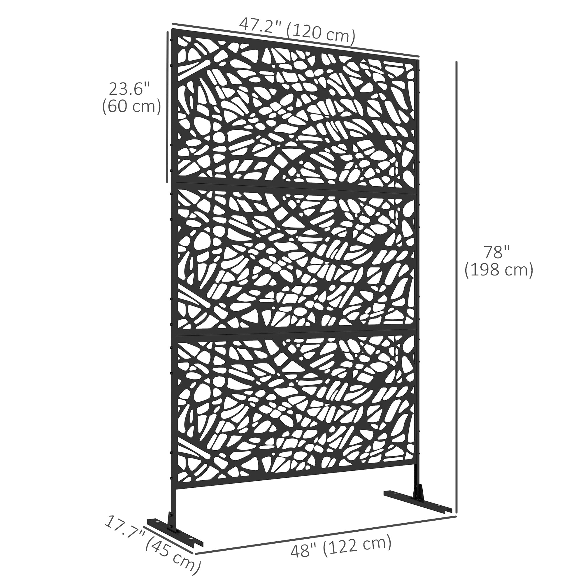 6.5FT Decorative Outdoor Divider, Metal Privacy Screen with Stand, Twisted Line Style, Black