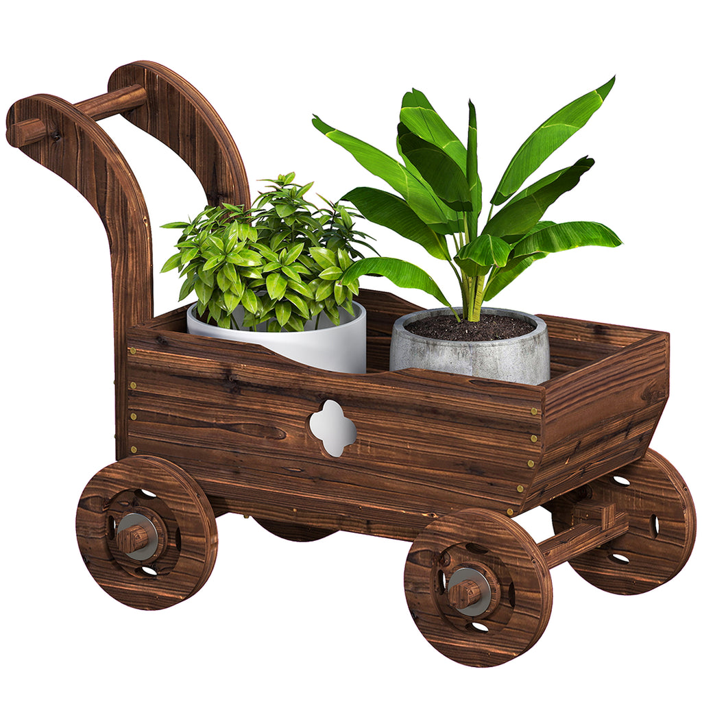 Wagon Flower Planter Cart with Wheels, Garden Wagon with Handle for Outdoor Patio Yard, Carbonized