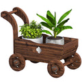 Wagon Flower Planter Cart with Wheels, Garden Wagon with Handle for Outdoor Patio Yard, Carbonized