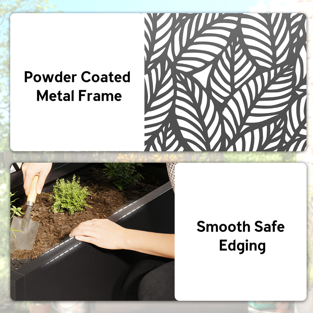 Metal Planter Box with Trellis, 44.5" Raised Garden Bed with Trellis Privacy Screen for Climbing Plants, Leaves Cut-Out