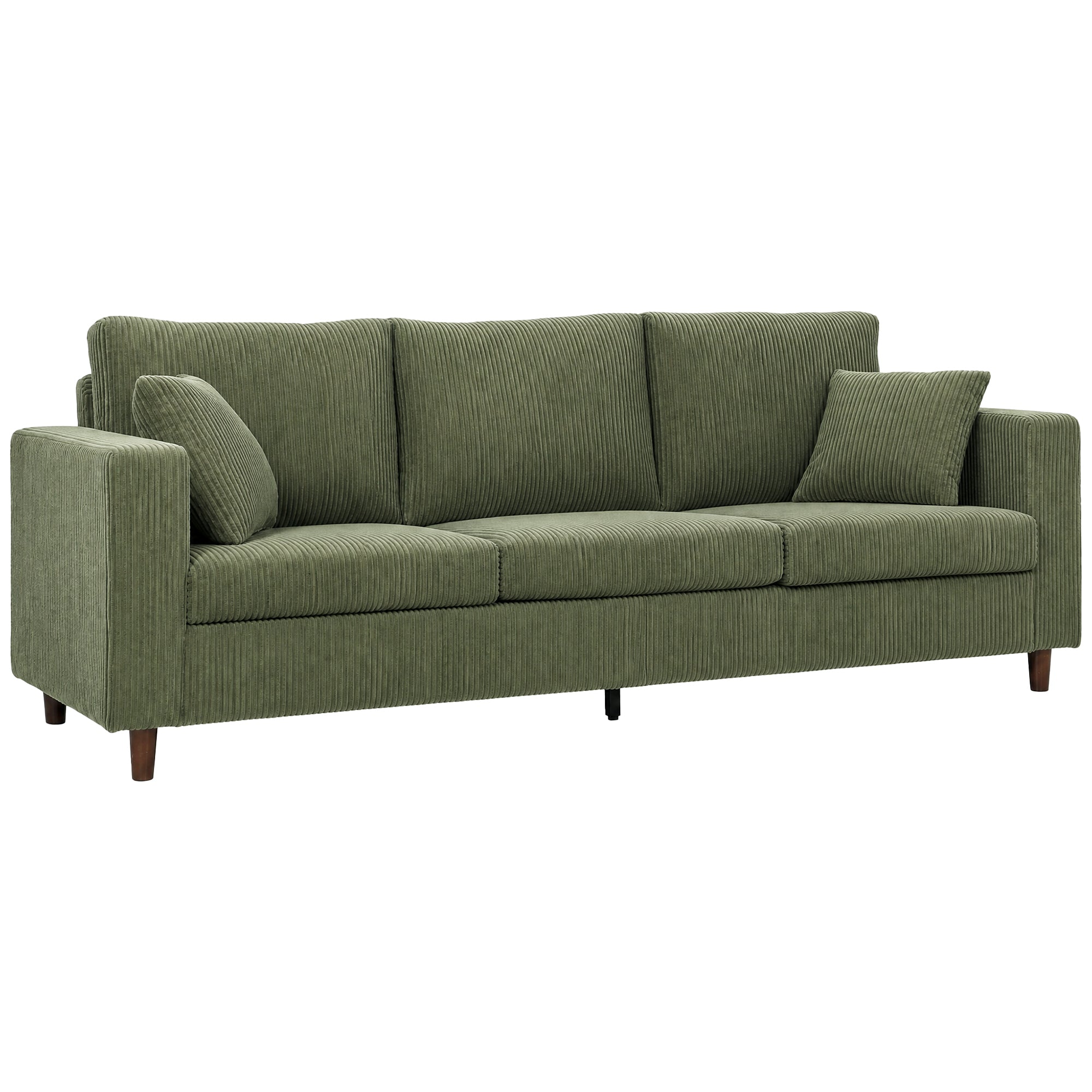 3 Seater Sofa with Wide Seat, Corduroy Couch with Deep Seat, Spring Cushion, Green