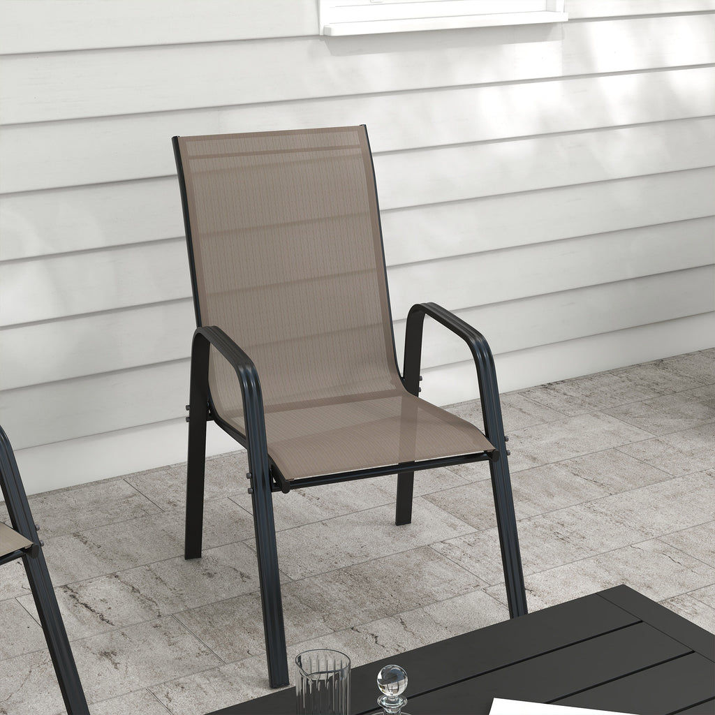 Set of 4 Outdoor Dining Chairs, Heavy Duty Stackable Patio Dining Set with Armrests for Balcony Garden, Grey